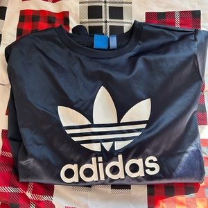 Adidas trefoil navy satin crewneck